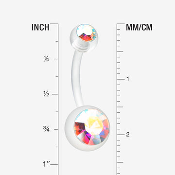 Detail View 1 of Bio Flexible Shaft Gem Ball Acrylic Belly Button Ring-Clear Gem/Aurora Borealis